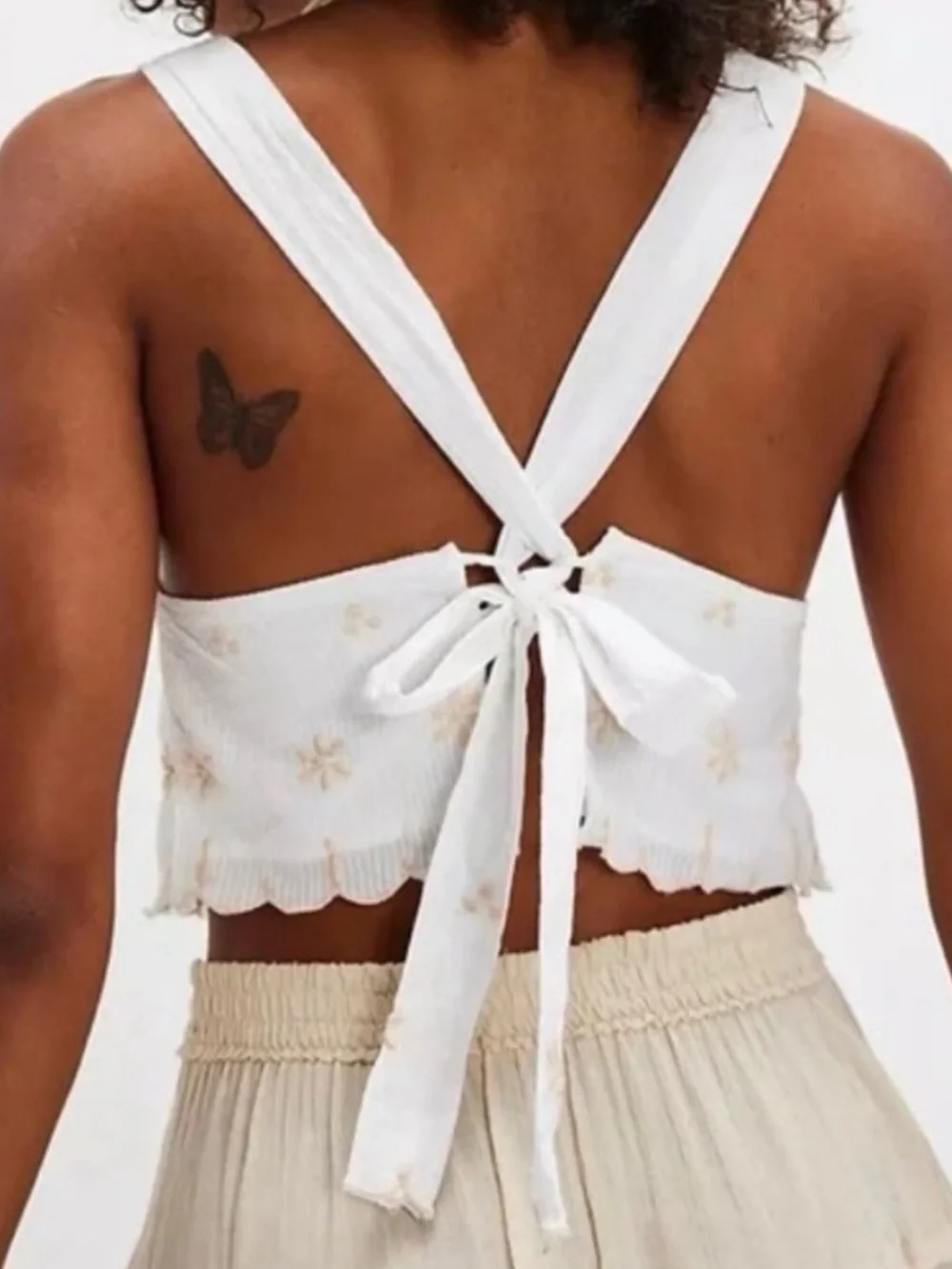Free People Large Top Kayla Solid Embroidered Top Ivory Combo 100% Cotton Lined